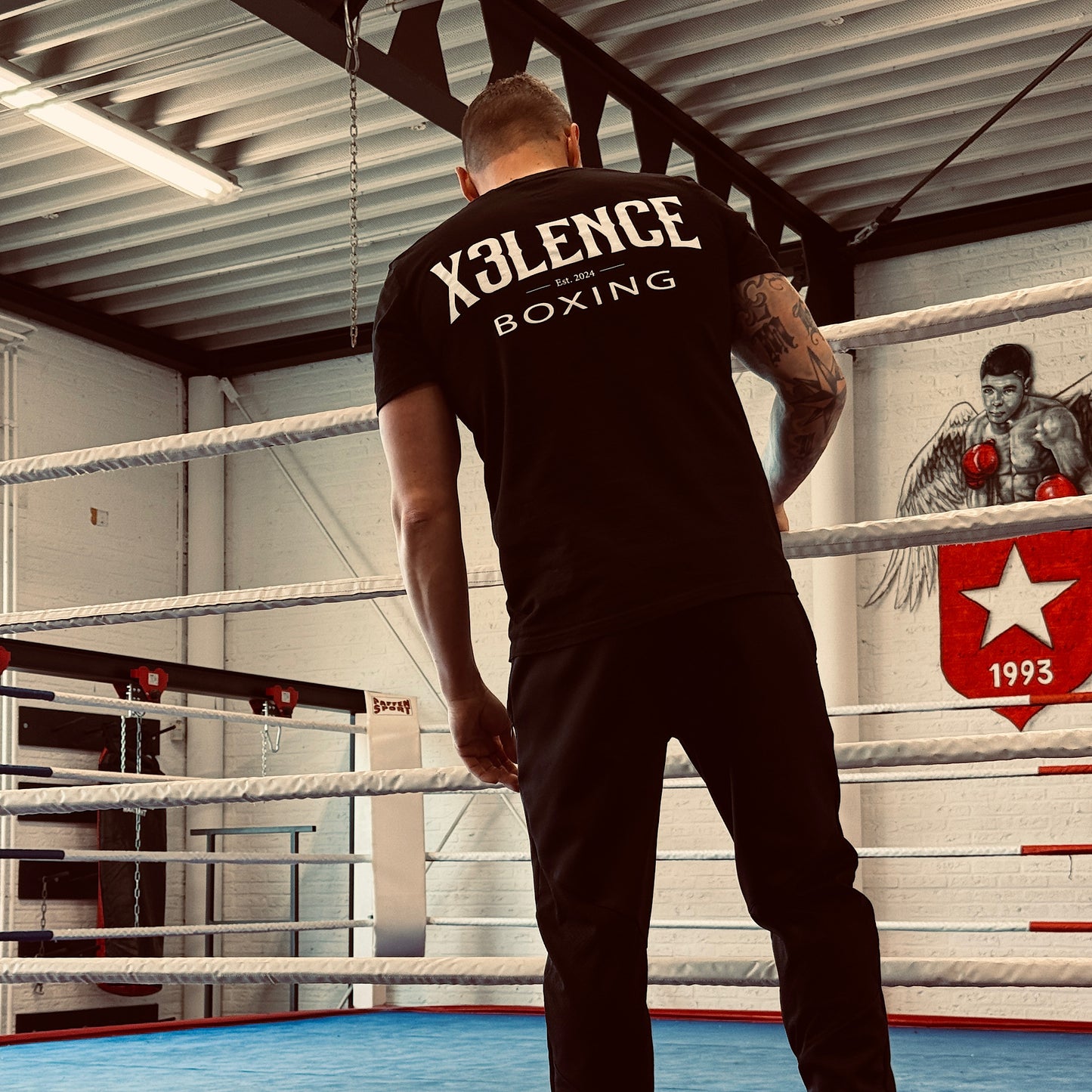 X3LENCE Boks T-shirt Original Boxing - Zwart - Normale pasvorm - 100% Biologisch katoen