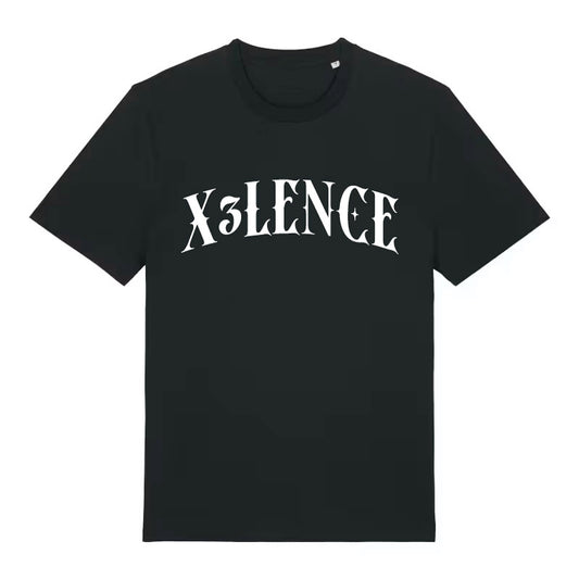 Zwarte uniseks X3LENCE T-shirt van biologisch katoen met wit logo, regular fit voor sport en lifestyle
