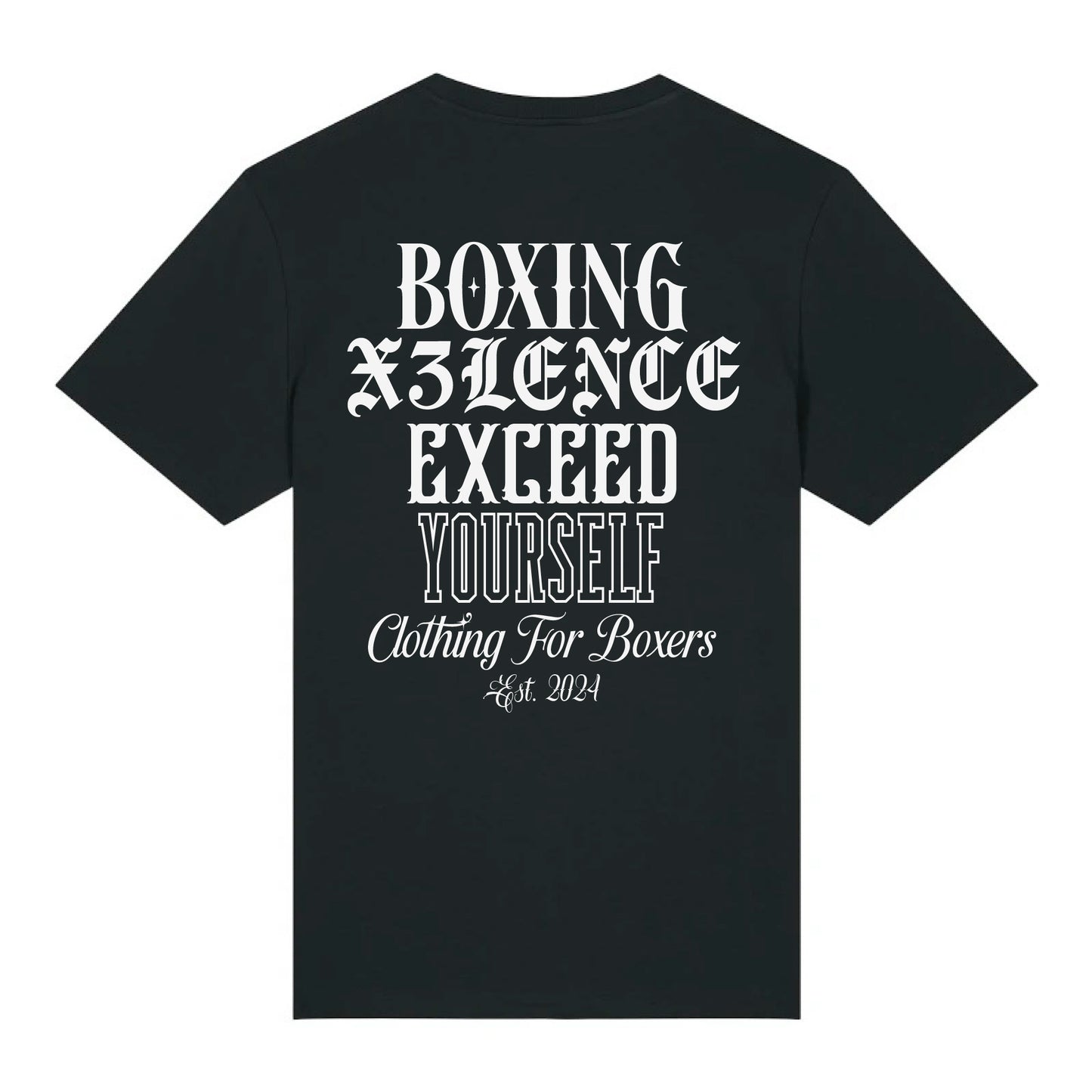 X3LENCE Boks T-shirt Exceed Yourself - Zwart - Normale pasvorm - 100% Biologisch katoen