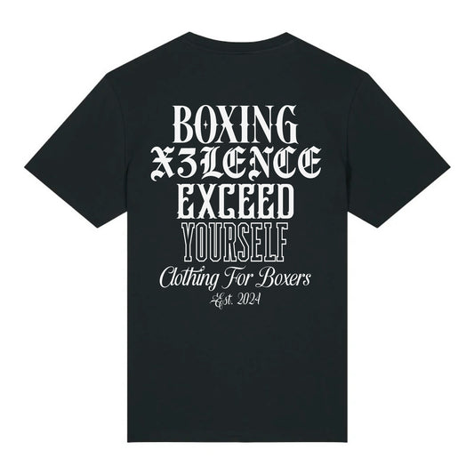 X3LENCE Boks T-shirt Exceed Yourself - Zwart - Normale pasvorm - 100% Biologisch katoen