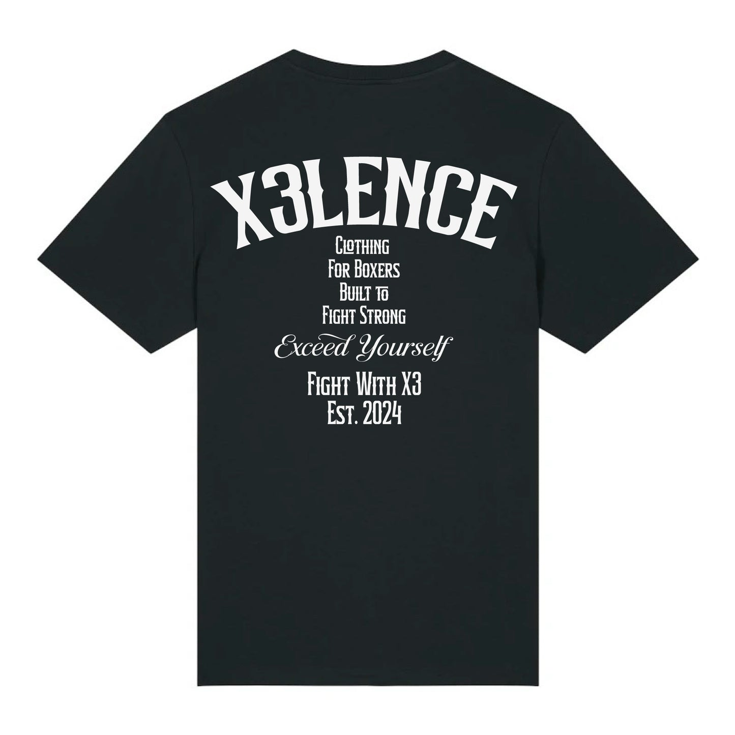 X3LENCE Boks T-shirt Fight With X3 - Zwart - Normale pasvorm - 100% Biologisch katoen
