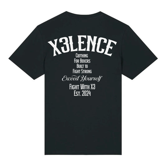 X3LENCE Boks T-shirt Fight With X3 - Zwart - Normale pasvorm - 100% Biologisch katoen