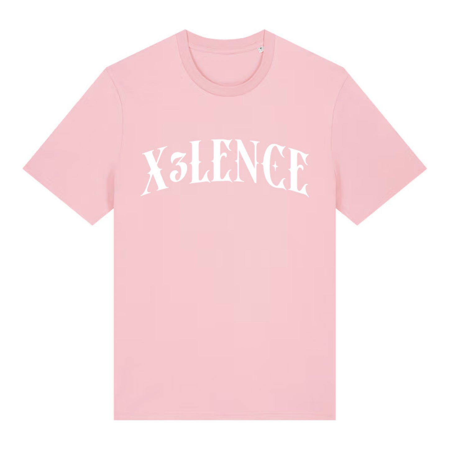 Roze X3LENCE T-shirt van biologisch katoen voor dames en heren, regular fit met wit borstlogo