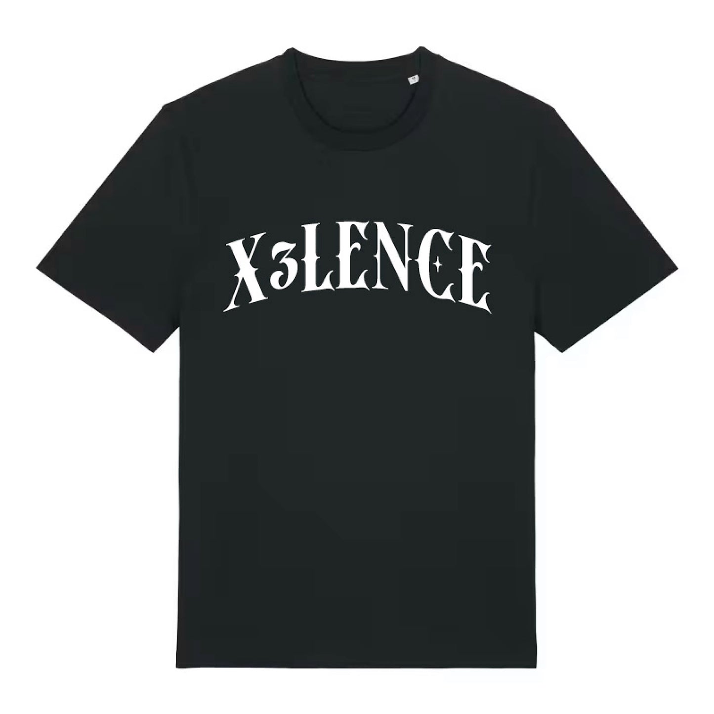 Zwarte uniseks X3LENCE T-shirt van biologisch katoen met wit logo, regular fit voor sport en lifestyle