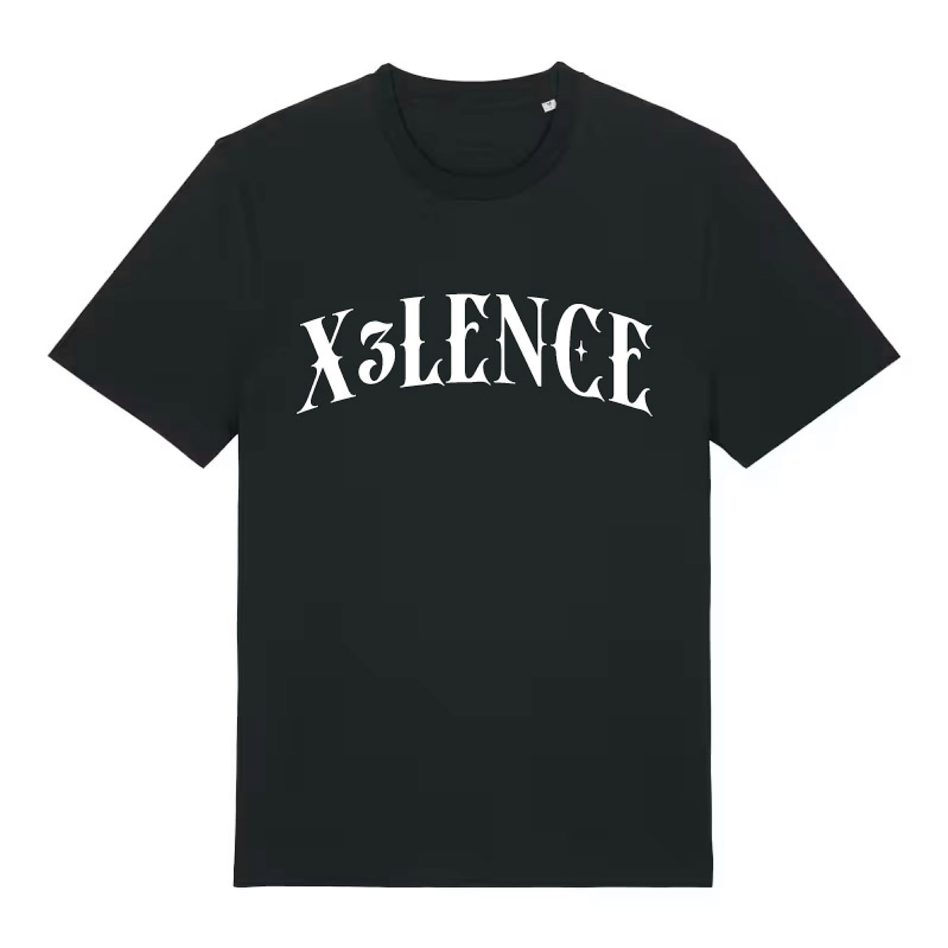 Zwarte uniseks X3LENCE T-shirt van biologisch katoen met wit logo, regular fit voor sport en lifestyle